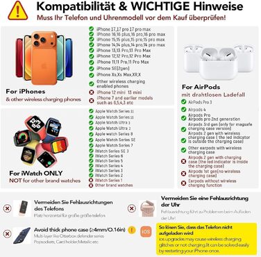 Бездротова зарядка Aimtel 3-в-1 з нічними ліхтариками: сумісна з iPhone 17/17 Pro/17 Pro Max/17 Air та Apple Watch, Air-Pods Pro/4/3/2. Чорний колір