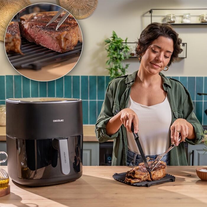 Cecotec Oil-Free Hot Air Fryer 6.5L Grill Plate - Grill - Double Heating Elements - Air Fryer Cecofry&Grill Duoheat 6500. 2200W, Dietetic and Digital, Window, Temperature Control 40-200°C, 12 Menus