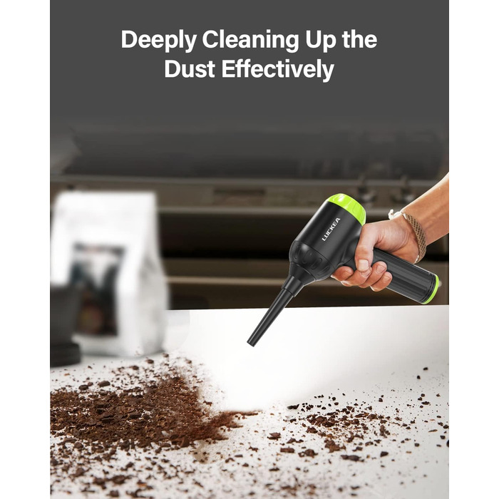 Електричний пилосос для повітря з HD-дисплеєм - Air Duster 200000 RPM з LED-підсвічуванням, міні-турбіна на акумуляторі, спрей для чищення ПК, повітряна турбіна для клавіатури, дому, авто, W06 (сірий та зелений)