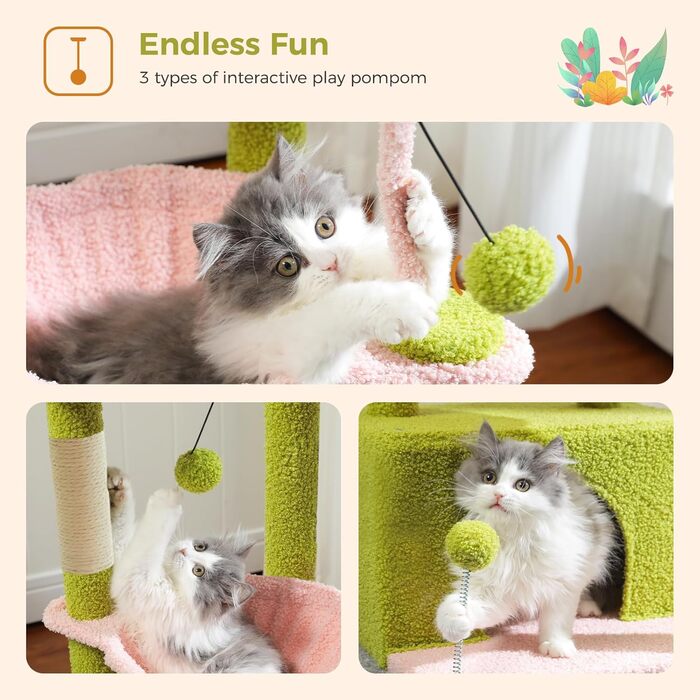 PAWZ Road Крактар для котів з гамаком, котячий комплекс з сизалю, зелений 83 см (рожевий)