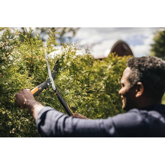 Садові ножиці Fiskars PowerGear X HSX92, антипригарне покриття, сталеві леза, 63 см, чорні/помаранчеві