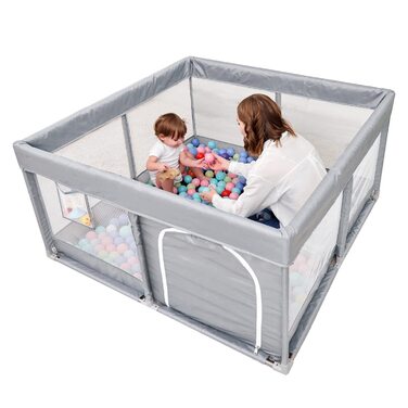PandaEar Playpen for Baby - Large Baby Playard, Folding Baby Pen, Kids Fence, Stable Baby Gate Playard with Soft Breathable Mesh for Indoor/Outdoor Use, 127cm x 127cm