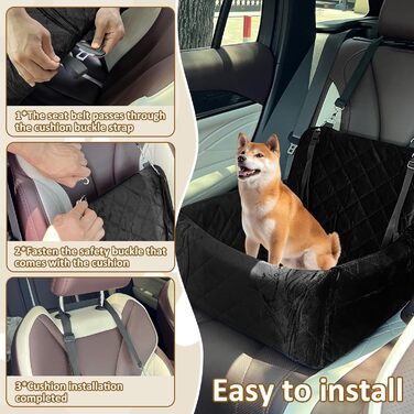 Автокрісло для собак, 40x40x35 см, чорне. Підходить для маленьких та середніх собак. З двома ременями кріплення.