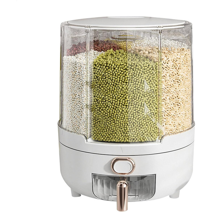 Rotating Food Dispenser – 360 Degree Rotating Dry Food Container, Transparent 6-Compartment Grain Dispenser | Sealed Rice Storage Container with Removable Lid, Storage