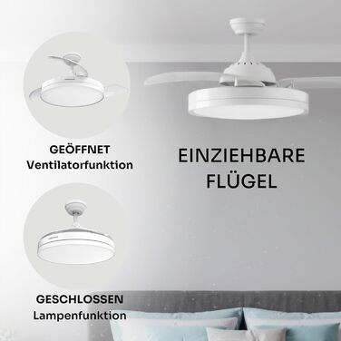 Стельовий вентилятор Mellerware з пультом Brizy, 132 см, DC мотор, 6 швидкостей, літньо-зимовий режим, таймер, білий вбудований