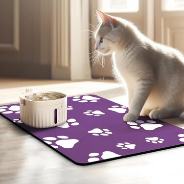 Підкладка під миску для кота JanYoo 50x35 см, вологостійка, неслизька, сіра/фіолетова