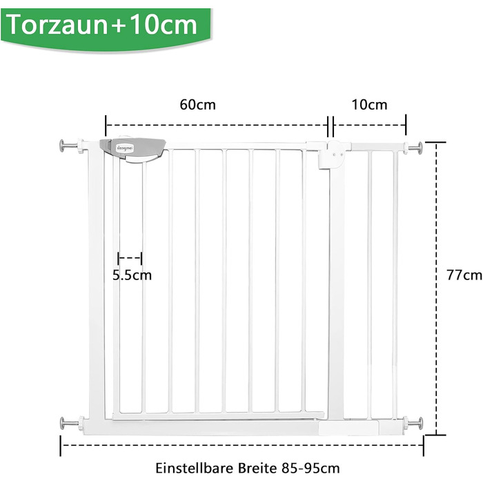Захист для воріт/дверей від UISEBRT: сітка безпеки для дітей без свердління, 75-85 см, автоматичне закриття, метал, білий