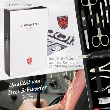 Набір для манікюру та педикюру 'Firenze' 12 шт. від DREI SCHWERTER | Якісний кейс з екошкіри для догляду за руками та ногами. Колір: Бордовий | Вміст: ножиці для нігтів, кусачки, пінцет та багато іншого (ЧОРНИЙ - ЕКОШКІРА)