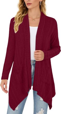 Жакет GRECERELLE з м'якої в'язки, колір бордовий, з кишенями, легкий, асиметричний, розмір M