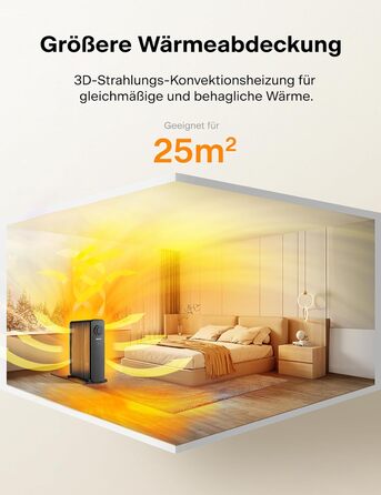 PELONIS 2500W Oil Radiator - Energy Saving, 13 Ribs Electric Heater, Mobile Electric Heater with Thermostat, 3 Heat Settings and Overheat Protection, Electric Radiator Heater, Black 13 Ribs without Remote Control Black