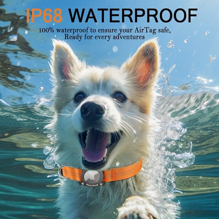 Нашийник для собак з AirTag, водонепроникний чохол, GPS-трекер, сумісний з Apple AirTag, для собак маленьких, середніх та великих порід, S (XL (39.5-55.5 см), помаранчевий)