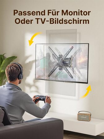Кріплення для телевізора monTEK для плоских та вигнутих моніторів 13-55 дюймів, до 25 кг, поворотне та нахилене, висувна кріплення, VESA 400x400 мм