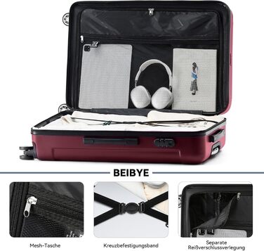 Набір валіз Beibye 2045 з трьох ролерів (3шт) - жорсткий корпус, 20 кольорів (темно-зелений, бордовий)