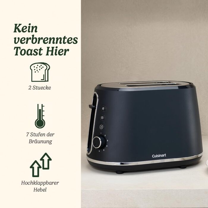 Cuisinart 2-Slice Toaster | Extra deep and extra wide slots, ideal for thick bread and bagels | Lift lever | 7 browning levels plus defrost | Matching kettle available | Gray 2-slice Gray