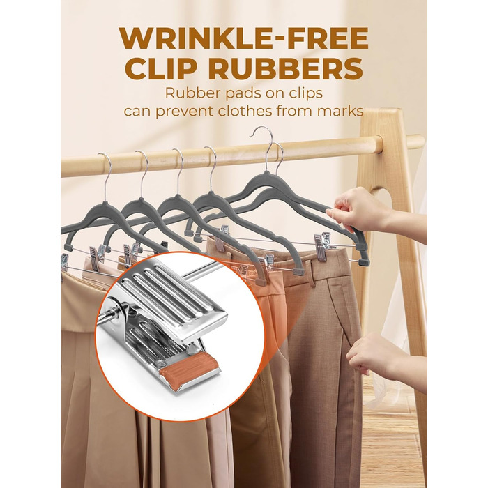 Вешалки для одягу з велюру HOUSE DAY, 24 шт. з кліпсами, ультратонкі, неслизькі, економія місця (сірі)