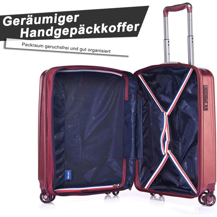 ABISTAB VERAGE Kinetic 4-Double-Wheel Trolley Large, Weighs -76cm, 106-127 Expandable, TSA Lock, ABS/PC Hard Shell Suitcase, Travel Suitcase, Burgundy (Metallic Burgundy, SM)