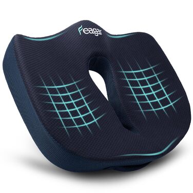 Ортопедична подушка для сидіння Feagar з Memory Foam: для офісного крісла, інвалідного візка, автокрісла. Подушка для хребта, стегна та сідниць. Чорний колір (Темно-синій, XL (90-150кг))