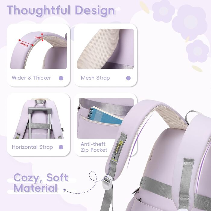 Шкільний рюкзак Tanou для дівчаток-підлітків, набір шкільних сумок з сумкою через плече та пеналом, дитячий рюкзак для школи, повсякденний, зелений (фіолетовий)