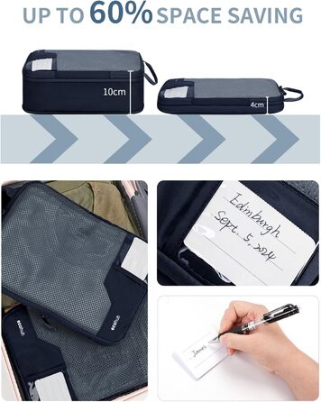 Органайзери для валізи ECOHUB, набір 4 шт. з мітками, екологічні, для рюкзака та валізи, з міцною сіткою, тревел-органайзер (зелений, темно-синій)