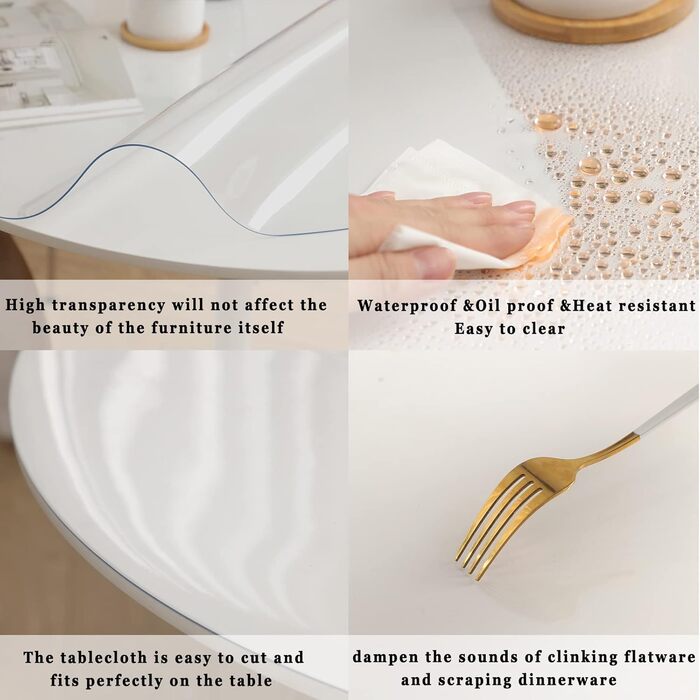 Round Table Cover Tablecloth 2mm Thickness Dia.120cm Round Table Cover Wipeable Transparent Table Cover Tablecloth Kitchen Dining Room Wood Furniture Protective Cover