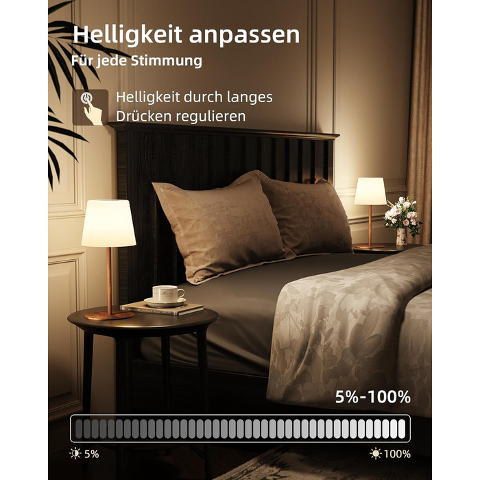 Світлодіодні настільні лампи EZVALO бездротові, 2 шт., IP65, USB-C, димування, 3 режими кольору, для дому та кемпінгу (дерев'яний колір)