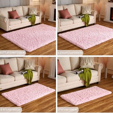 Soft, fluffy, non-slip Evitany rug for bedroom and living room, 90x160 cm, pink