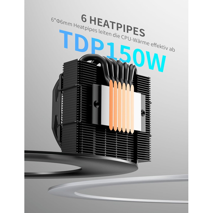 upHere H45K6: Тихий кулер для CPU з 6 тепловими трубками (90x45 мм) - сумісний з AM5/AM4/AM3, Intel 1851/1700/115x/1200