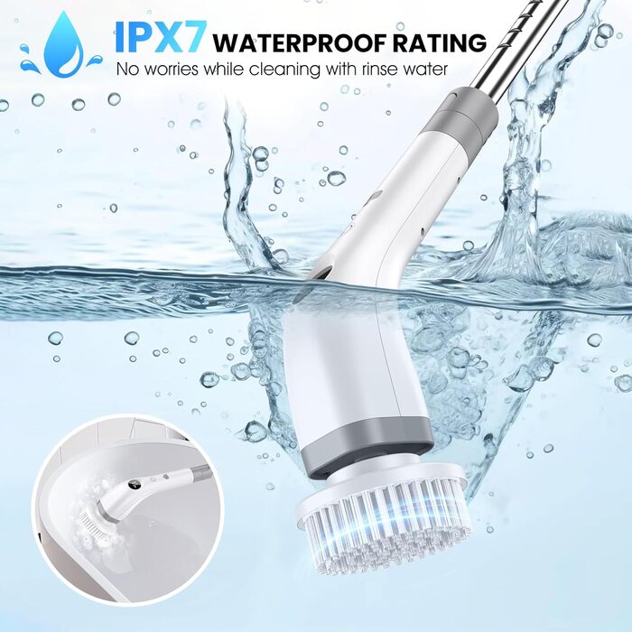 Електричний дриль-щітка для миття з 7 насадками, регульована ручка, потужний для ванної, кухні, плитки - IPX7 водонепроникний