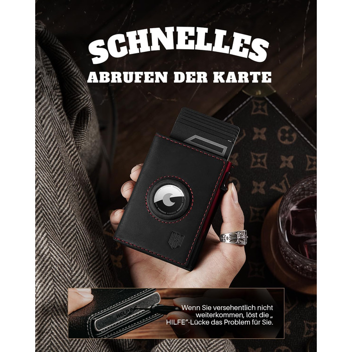 Портмоне Dodenša MagSnap для чоловіків з RFID захистом, відділенням для AirTag, картхолдером та відділенням для монет (Чорний/Червоний)