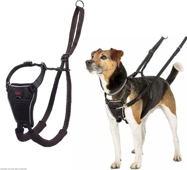 Нашийник для собак HATI No Pull Anti-Zug, великий розмір - запобігає потягування, з регульованою грудною та стегновою стрічкою, світловідбиваючий матеріал, чорний, S