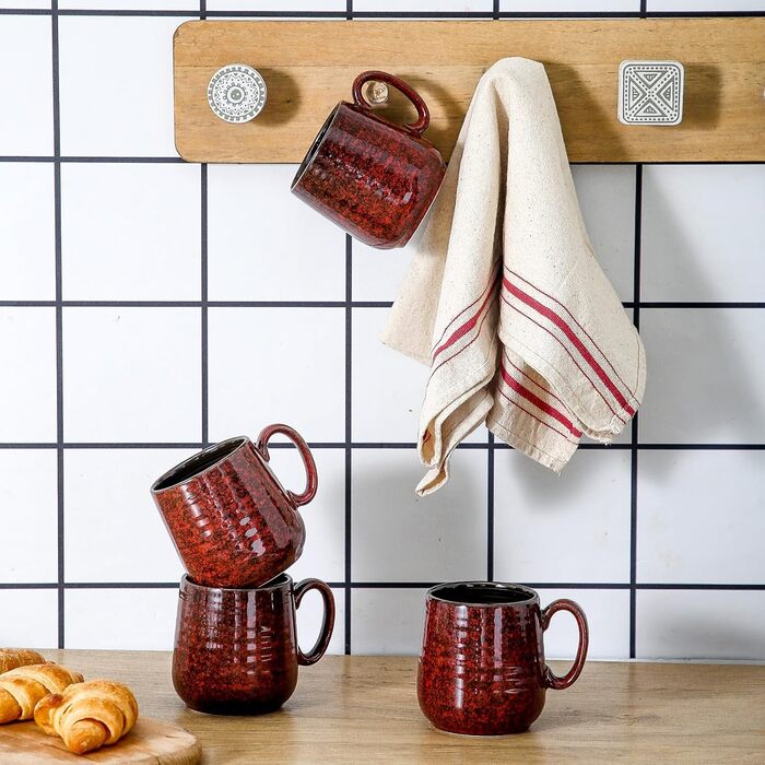 Набір чашок для кави Hasense, темно-сірий, 4 шт, 340 мл, з великою ручкою, для кави, чаю, молока та гарячого шоколаду, легко миються, підходять для миття в посудомийній машині та мікрохвильовій печі