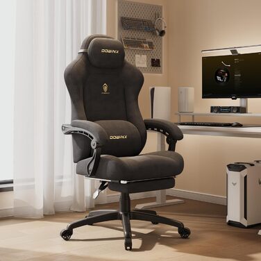 Ігровий крісло Dowinx з ергономічною підтримкою попереку, мікрофіброю велюром, товстим сидінням, висувною підніжкою, регульованими підлокітниками, нахилом 160°, сірий/темно-сірий колір