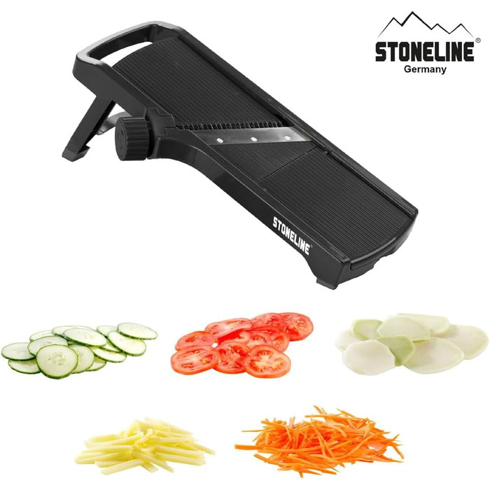 Набір для нарізання овочів STONELINE V з 9 частин: для нарізання слайсами, соломкою, кубиками, спіралями. З нержавіючої сталі, чорний.