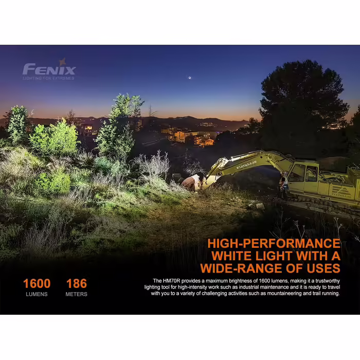 Налобний ліхтар FENIX HM70R на акумуляторі 21700, нейтральний білий та червоний світлодіоди, акумуляторний