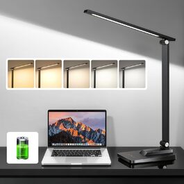 LED лампа настільна для дому та офісу, 15 режимів, денне світло, 1000LM, регулювання яскравості, 3600mAh, чорний колір