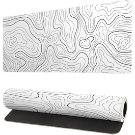 Мат для миші Japanische e Meereswelle, абстрактний дизайн, 80x20 см, хвиля, нековзна гумова основа, великий килимок для миші, для офісу та дому (біла топографічна лінія)