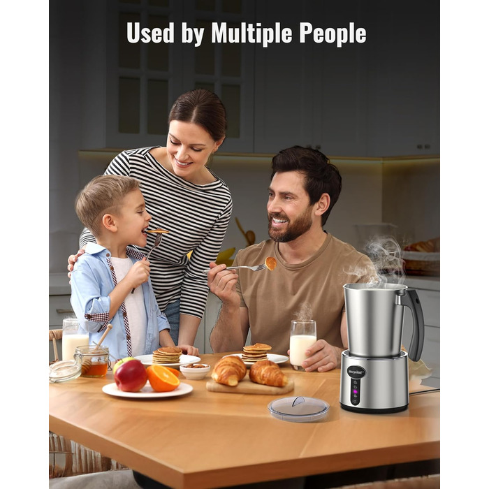 Електричний піноутворювач для молока Morpilot, 500 мл, 650 Вт, нержавіюча сталь, миється в посудомийній машині, для гарячого та холодного молока, шоколаду, антипригарне покриття