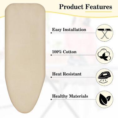 Чохол для прасувальної дошки з бавовни, 120-125x40-46 см, бежевий