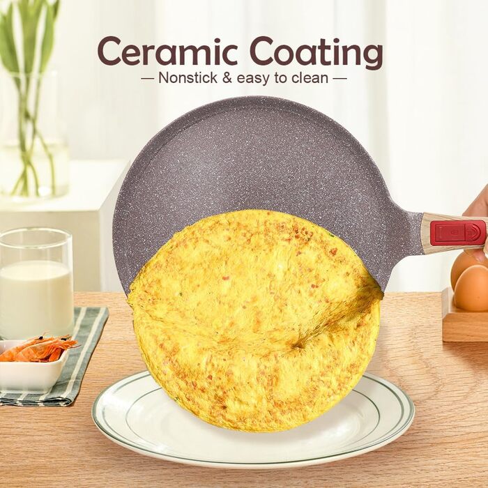 RANX INGST Crepe Pan with Detachable Handle - Non-Stick Ceramic Coating - Pancake Pan with Batter Spreader - (Brown, 25 cm)