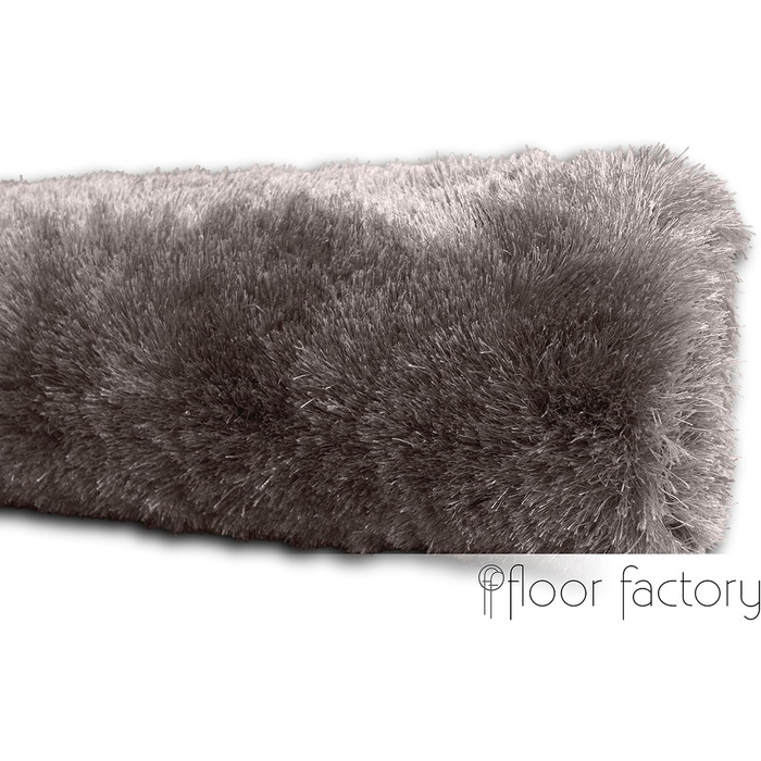 Шкіряний килим Floor Factory з високим ворсом Шэггі, Сатин / Кремовий, 140x200 см - елегантний, з шовковистим блиском