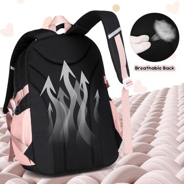 Шкільний рюкзак для дівчинки 1-5 клас, стильний рюкзак у школу та подорожі, з милим гаманцем (чорно-рожевий)