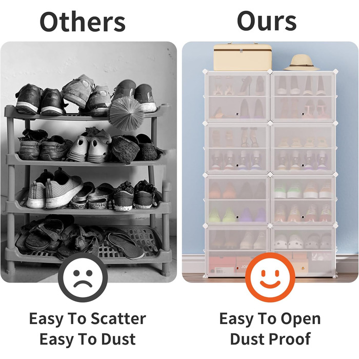 Plastic Shoe Cabinet, DIY Simple Shoe Rack, Narrow, with Door, Steel Frame, Stable, for Hallways, Bedrooms, Entryways, White with Transparent Door, 2 * 6