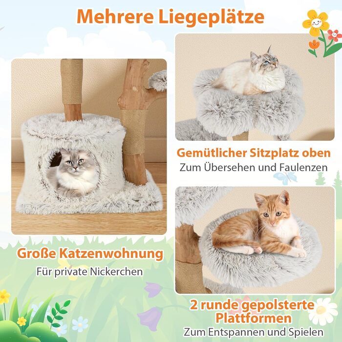 Дерев'яна кігтеточка для котів Costway 87 см з гамаком та джутовими стовпами, білий кігтеточний комплекс з 2 стовпами та печереєю