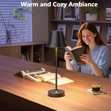 Світлодіодний настільний світильник акумуляторний бездротовий чорний, диммується, водонепроникний IP54