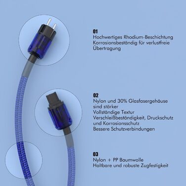 Hi-End мережевий кабель Monosaudio P083 (2м), мідний OFC, 2-полюсний HiFi аудіофільний кабель живлення Schuko-IEC C15 для підсилювача, сабвуфера та DVD