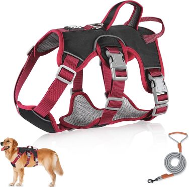 Нашийник для собак з повідком, анти-тяга, безпечний, для маленьких та середніх порід (Чорний, M)