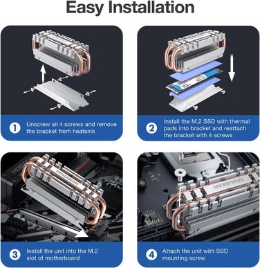 Радіатор для SSD M.2 2280 NVMe SATA з тепловою трубою, подвійний мідний радіатор, алюмінієва пластина, 2 термопади, 3.4 см [G-M2HS06]