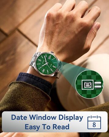 Чоловічий годинник CIVO з нержавіючої сталі: аналоговий бізнес-годинник з датою, що світиться - водонепроникний для роботи та відпочинку - стильний подарунок для чоловіків (сріблястий, зелений)