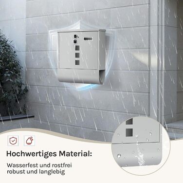 Поштовий ящик WOLTU з газетницею та оглядовим вікном, персоналізований, настінний, з замком та 2 ключами, сірий, 37x37x10.5 см