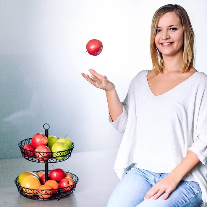 Металева етажерка для фруктів Chefarone 30 см - чорна фруктова ваза з 3 ярусами - стильна підставка для фруктів, 30 x 30 x 36 см